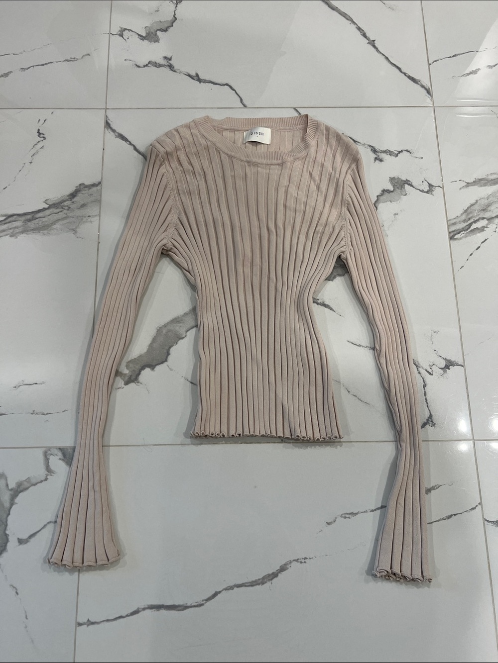 DISSH Ribbed Long-Sleeve Slim Fit Top in Light Beige